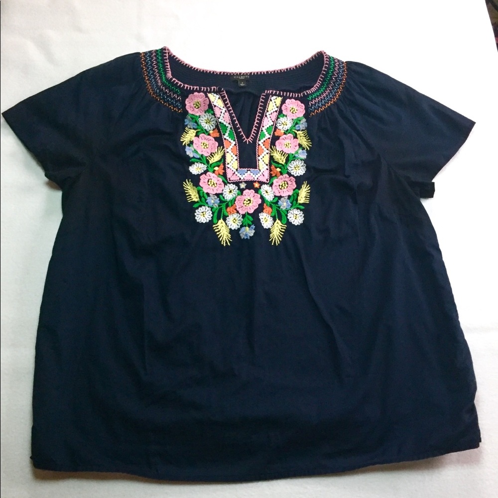 Talbots Short Sleeve Embroidered Peasant Blouse